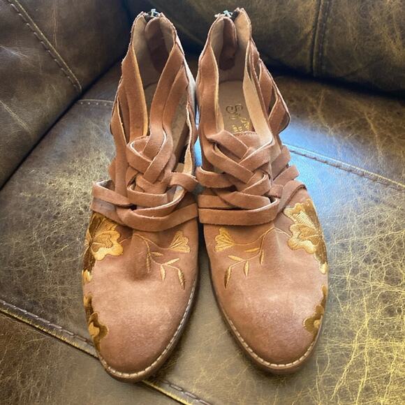 Seychelles women’s size 8 taupe suede lantern embroidered western boho booties - Picture 1 of 9